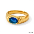 Retro 18K gold-plated stainless steel ring with a large oval blue zircon stone - Gold - Blue Zircon