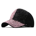 Berretto da baseball con strass da donna con cristalli rosa e neri su tessuto nero - Regolabile / Rosa