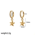 Detailed size specifications for gold starfish hoop earrings with cubic zirconia stones - Zirconia Sea Star Pendant Style (TE60365)