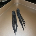 Detail of long black tassel earrings with sparkling rhinestones on a golden tray - Arc Tassel Style (2# Gun Black Silver Needle)