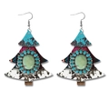 Boucles d'oreilles sapin de Noël en cuir avec turquoise, motifs ethniques et imprimé vache - Patchwork bohème turquoise