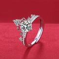 Elegant silver crown ring with a large round solitaire and pave-set accents - Crown Ring Ljz-92 / Adjustable Open