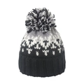 Winter mohair knit beanie with grey geometric jacquard and multi-color pompom - M (56-58cm) / Black White Grey Multi