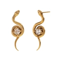 Elegant 18K gold plated stainless steel snake earrings with square cubic zirconia stones - Square Zirconia Coiled Snake Stud Earrings
