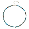 Detail of bohemian natural stone necklace with blue tiger eye beads and gold heart pendant - Emperor Stone Necklace