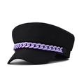 Detail shot of black baker boy hat with light purple chain and matte black buttons - Size L(58-60cm) / Purple Chain