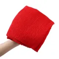 Detail showing the elastic pleated texture of a red cotton linen blend scarf wrap - Red
