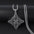 Collana con pendente nodo celtico vichingo vintage in acciaio inox su pelle nera - Argento