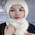 Winter knitted hood scarf combo in creamy white fleece with thick thermal texture - Off White