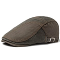 Béret rétro en coton délavé gris-brun avec coutures orange et boucle de réglage - Réglable / Vert Militaire