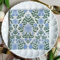 Square floral printed paper napkin with elegant blue flowers and green leaves pattern - Blue Flower Green Leaves (1095)