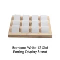 Bamboo 12-slot stud earring display stand with white inserts for jewelry storage - 12 Slots - White PU