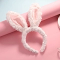 Cute plush white rabbit ear headband with soft pink inner lining for party styling - Rabbit Ear Headband (TP146) / White