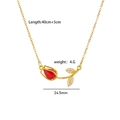 Elegant gold tulip necklace with red crystal droplet and zircon leaves on 40cm chain - Red (Gold Tone)