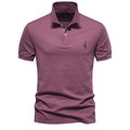 Detail of premium cotton purple Polo shirt featuring refined giraffe chest embroidery - Purplish Red