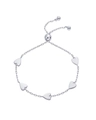 Polished silver heart chain bracelet for women with adjustable bead slide clasp - Silver 5-Heart Bolo Bracelet (0084-Silver)