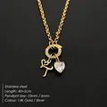 Gold stainless steel necklace with crystal heart and initial T pendant - Letter T(XNL0085)