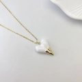 Minimalist gold chain necklace with a white heart pendant and gold teardrop detail - White