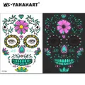Tatuajes faciales luminosos Día de Muertos con calaveras de azúcar y diseños florales - Patrón FCY-004
