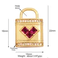 Miniature gold-plated lock pendant with pink heart-shaped stones and white zircons - Triple Red Heart Gem Lock / Gold