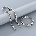 Detail von 11 mm Edelstahl-Bambusgliederkette und Armbandset mit metallischem Glanz - Armband 21cm / Stahlfarbe