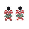 Festive Santa Claus bow earrings with Christmas tree and candy cane beaded design - Tree Bow Candy Cane Combo