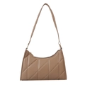 Quilted tan shoulder baguette bag with geometric patterns and zipper closure for women - Khaki