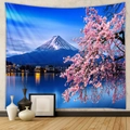 Bohemian tapestry featuring Mount Fuji and cherry blossom lake view in a modern room - Gt202466 / 73X95CM (Brushed Fabric)