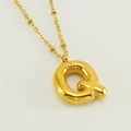 Golden 18K stainless steel bubble necklace featuring a letter Q pendant with gold beads - Letter Q / Gold