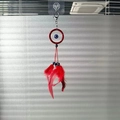 Handmade red dreamcatcher with peacock feathers and protective evil eye beads for cars - 9528I Red With Keychain