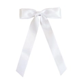 Close-up of double-layered white satin ribbon hair clip with elegant long streamers - White