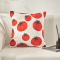 French country square pillow with embroidered red tomato patterns and red piping - Half Embroidered Tomato (Cover Only)