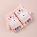 Gants tricotés roses pour enfants avec rabat lapin blanc et détails de doigts colorés - 4-10 Ans / Rose Clair