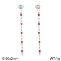 Long silver chain tassel earrings with vibrant red resin beads and 50mm drop - Silver Metal Red Beads (KE109140-Z)