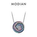 S925 sterling silver necklace with multi-color micro-pave turquoise circular pendant - Large Swirl Geometric Multi-color Style (RHN1996)
