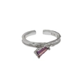 Anello aperto in argento S925 con trama irregolare e gemma di zircone rosa-viola - Aperto Regolabile / Oro Bianco