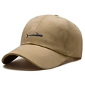 Khaki washed cotton baseball cap featuring minimalist fish embroidery and adjustable strap - Adjustable / Khaki
