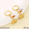 Gold cherry drop earrings with red crystal leaves and polished metallic fruit finish - Polished Metal Red Zirconia Cherry Gold Hoops (KE119996-GC)