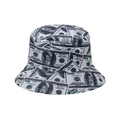 Street style bucket hat featuring an all-over hundred dollar bill money print pattern - White US Dollar (N)