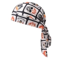 Detail of white pirate durag with black grid, flaming skull prints and long ties - Adult / Black And White Grid Skull Pattern (9#)