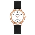 Montre quartz femme avec bracelet cuir noir et boîtier facetté or rose - Noir et Blanc