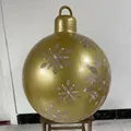 Large golden inflatable Christmas ball with white glitter snowflakes and hanging hook - Gold Grey Leaves