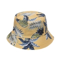 Detailed close-up of yellow bucket hat with tropical pineapple and leaf prints - 58cm / Yellow Pineapple (L)