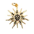 Detailed close-up of a sunflower pendant with black zircon inlays and 18K gold plating - W5799-18K Gold+Black Zirconia
