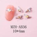 Macro detail of 10x4mm heart-shaped nail charms with AB crystal and silver metal frame - Heaven's Light Style (AB36) / 10 Pieces Pack