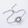 Elegant silver square quartz watch for women with adjustable rhinestone bracelet - Silver-Square Rhinestone Style