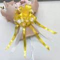 Large double-layer yellow and white decorative gift ribbon bow for wedding cars - Vertical Stripe Yellow