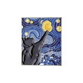 Artistic Van Gogh Starry Night enamel brooch featuring a black cat design for clothing - Black Cat Reaching Moon Style (xz8500)