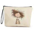 Draagbare beige canvas make-uptas met kleurrijke meisjesprint en handige polsband - Stijl 3
