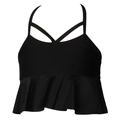 Girls' black ruffle bikini top with criss-cross straps in smooth nylon fabric - 104 / Black Ruffle Bikini Top